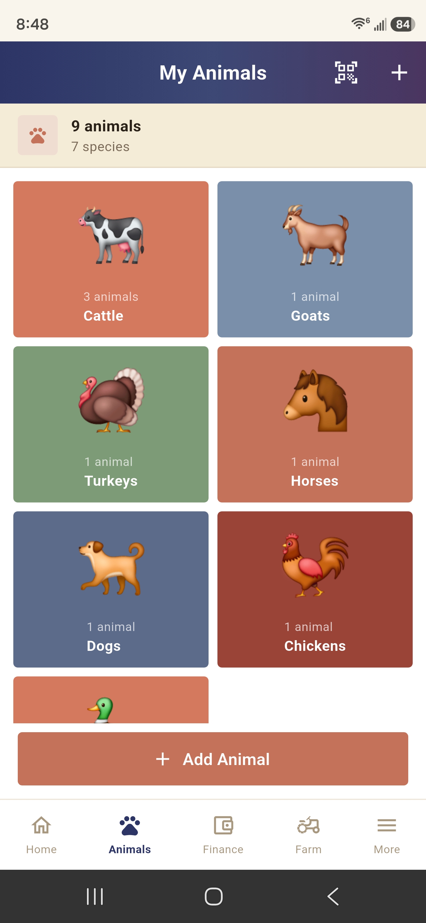 AcreKeeper animals screen